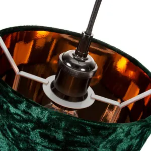 Modern Crushed Velvet Lamp Shade with Shiny Paper Inner Green / 20cm H x 30cm W x 30cm D