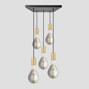 Industville Sleek Large Edison Square Cluster Lights, 5 Wire, Brass