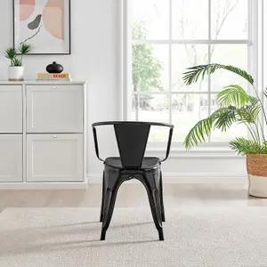 Furniturebox Set of 2 Black Colton Tolix Style Stackable Industrial Metal Dining Chair with Arms