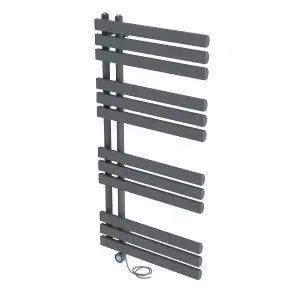 Rinse Bathrooms Designer Electric Thermostatic Heated Towel Rail D Shape Bathroom Radiator Warmer 1200x600mm Sand Grey