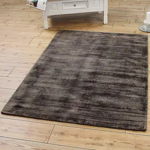 Chocolate Viscose Easy to clean Plain Handmade , Luxurious , Modern Rug for Living Room, Bedroom - 200cm X 290cm