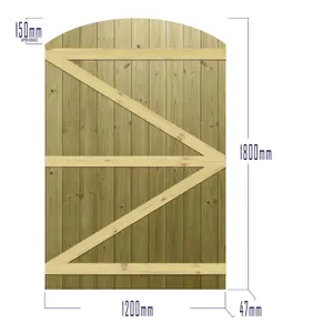 Premier Garden Supplies Pedestrian Gate 180cm (6ft) High x 120cm Wide Tongue & Groove Arch Top Semi-Braced Single Swing Gate