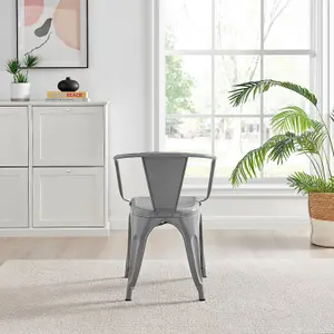 Furniturebox Set of 2 Grey Colton Tolix Style Stackable Industrial Metal Dining Chair with Arms