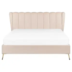 Velvet EU King Size Bed with USB Port Beige MIRIBEL