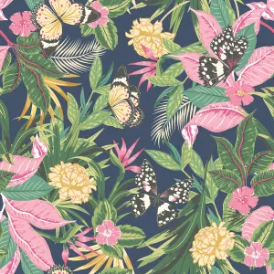 Hoopla Walls Paradise Indigo & Pink Smooth Matt Wallpaper