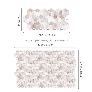 Walplus Cream Stone Hexacube Wall Tile - 12pcs Tile Stickers PVC