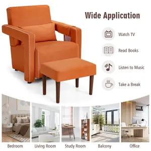 Costway Modern Accent Sofa Chair w/ Ottoman Upholstered leisure Armchair Living Room