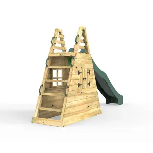 Rebo Children's Wooden Free Standing 10ft Kids Water Slide with Den - Green