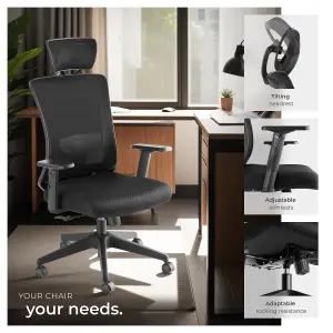 Office Chair Phoebe - ergonomic shape, lumbar support, adjustable headrest - black