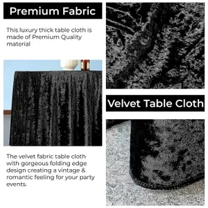 Diamond Velvet Round Tablecloth, Black , 70 Inch