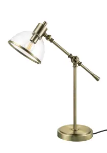 GoodHome Bulwell Straight Polished Clear Antique brass effect Table lamp