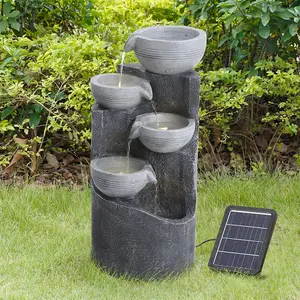 4-Tier Solar Powered Garden Water Fountain Rockery Decor with Warm Light 62cm H