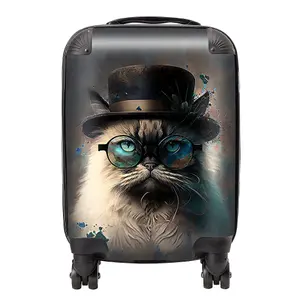 Birman Cat Face Glasses And Hat Splashart Suitcase - Small