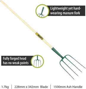 Pegdev PDL Carters 54" Premium Manure Muck Fork - 4 Prong Forged Steel Socket, Hay, Straw. Ash Handle For Heavy Duty