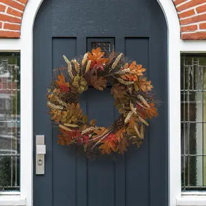 Artificial Door Wall Autumn Harvest Wreath Home Decor, Brown - One Size