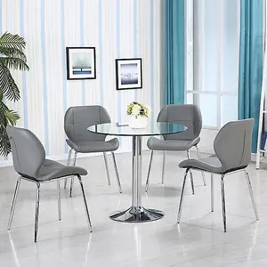 Furniture In Fashion Dante Clear Glass Dining Table With 4 Darcy Grey Chairs