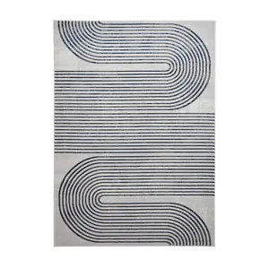 Grey Navy Abstract Rug, Striped Rug with 8mm Thickness, Modern Grey Navy Rug for Bedroom, & Dining Room-160cm X 220cm