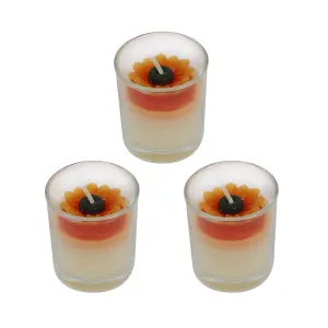 Votive Candles Unscented Sunflower Themed Set of 3 by Laeto Ageless Aromatherapy - FREE DELIVERY INCLUDED