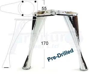 4 x FURNITURE FEET METAL CHROME FURNITURE LEGS 170mm HIGH  SOFAS CHAIRS STOOLS PreDrilled CWC971