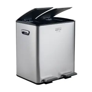 40L Double Compartment Kitchen Bin Stainless Steel Rubbish Pedal