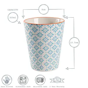 Nicola Spring - Hand-Printed Tumblers - 300ml - Blue - Pack of 6