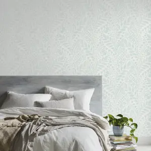 GoodHome Dryade Blue Leaves Textured Wallpaper Sample