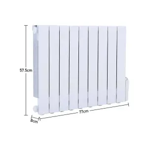 9 Fins 1500W White Electric Oil Filled Radiator Space Panel Heater with LED Screen W 770mm x H 575mm