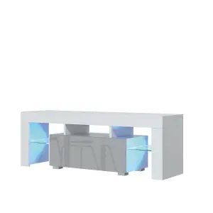 Floe TV Unit 130cm White & Grey with High Gloss Doors and LED Lighting - Creative Furniture