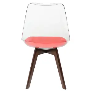 Soho Clear and Red Plastic Dining Chair with Squared Dark Wood Legs