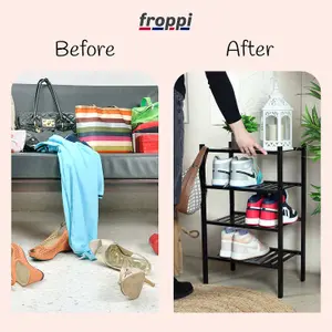 Froppi™ 4 Tier Shoe Rack for Shoe Storage, Black Bamboo Wooden Space Saving Rack, Shoe Organizer Shelf L45.2 W29.5 H72.4 cm