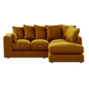 Brooklyn Plush Velvet 3 to 4 Seater L Shaped Corner Sofa Gold Right Hand Facing