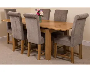 Richmond 140cm - 220cm Oak Extending Dining Table and 6 Chairs Dining Set with Washington Grey Fabric Chairs