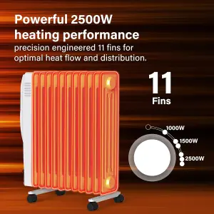 2500W Oil Filled Radiator Oil Electric Heater 2.5KW Portable 11 Fin Thermostat