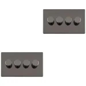 2 PACK 4 Gang Dimmer Switch 2 Way LED SCREWLESS BLACK NICKEL Light Dimming Wall