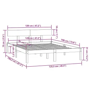 Berkfield Bed Frame Black Solid Wood 120x190 cm Small Double