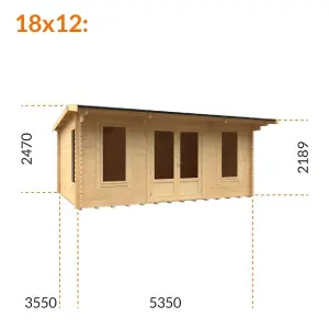 18ft x 12ft (5350mm x 3550mm) Horsforth "The Utah" 44mm Log Cabin With 3 Windows