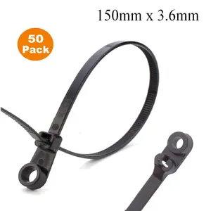 Homesmart 50 x Black Screw Mount Cable Ties 150mm x 36mm Car Chassis Body Zip Tie Fixing