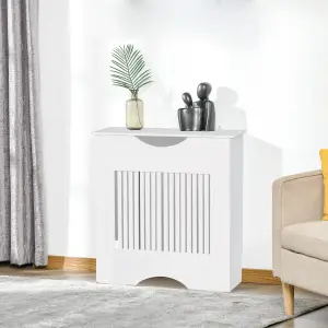 HOMCOM Modern Radiator Cover Heater Cabinet Slatted Worktop Painted MDF White