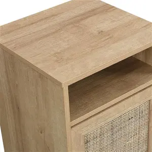 Frances Natural Wood & Woven Rattan Bedside Table, 1-Drawer Cabinet - Nightstand - Bedside Cabinets - Daals - Bedside Tables