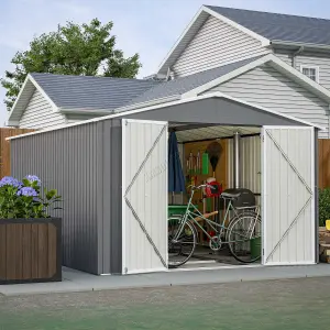 Birchtree 10X12FT Metal Garden Shed Apex Roof With Free Foundation Base Storage House Grey