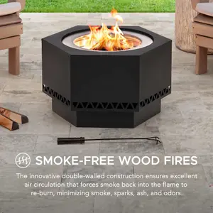 SUNJOY 66x57x38 cm Smokeless Fire Pit,  Wood Burning Fire Pit Garden Backyard Outdoor Fire Pit, W/ PVC Cover and Fire Poker