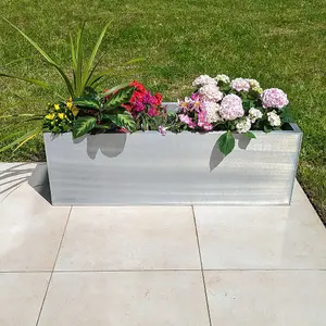 120cm Zinc Galvanised Silver Trough Planter