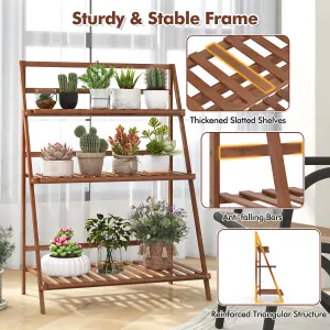 COSTWAY Foldable Bamboo Plant Stand 3-tier Ladder Flower Pot Display Shelf