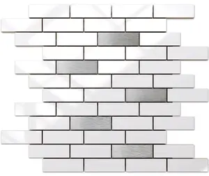 Ceramic mosaic on mesh for bathroom or kitchen 298mm x 373mm - White grey brick