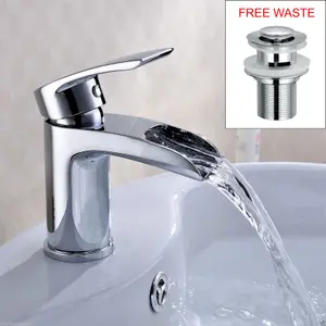 Nes Home Virgo Waterfall Bathroom Tap Basin Mono Mixer Chrome Solid Brass with free Waste