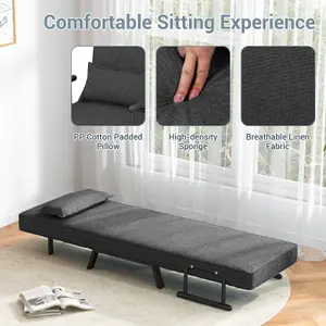 Costway Convertible Single Folding Sofa Bed Sleep Chair w/ 6 Positions Adjustable Backrest Dark Grey