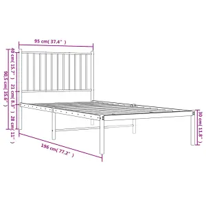 Berkfield Metal Bed Frame with Headboard Black 90x190 cm 3FT Single