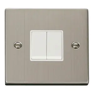 Stainless Steel 10A 2 Gang 2 Way Light Switch - White Trim - SE Home