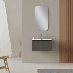 Banyetti Linea Matt Grey Ribbed Wall Hung Vanity Unit 600mm x 390mm