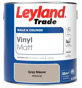 Leyland Trade Vinyl Matt Walls & Ceilings Emulsion Paint Grey Mauve (PPG18-03) 2.5L